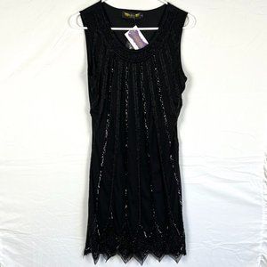 AngelEye Little Black Beaded Chevron Dress